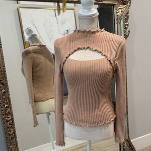 SHEIN Off-Shoulder Cut-Out Sweater in Tan